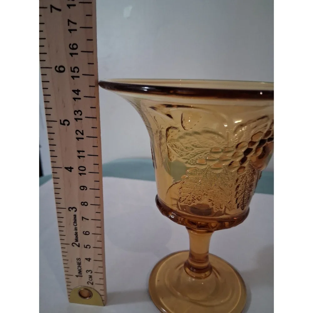 Vintage Amber‎ Glass Harvest Grape Footed Vase Flared Rim Mid Century Modern 6in